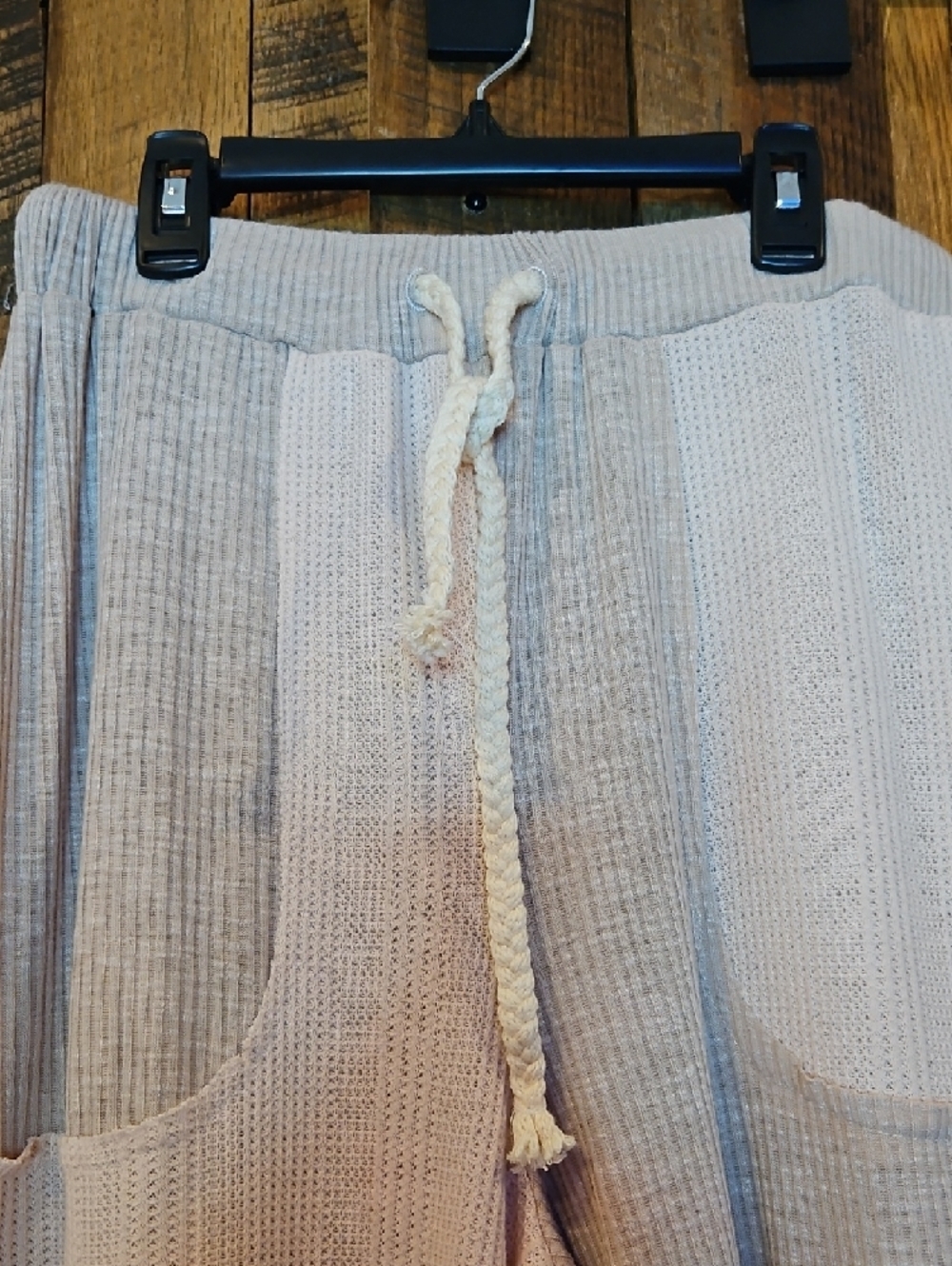 374 POL Waffle Patchwork Joggers in Pink And Taupe - Picture 3 of 14